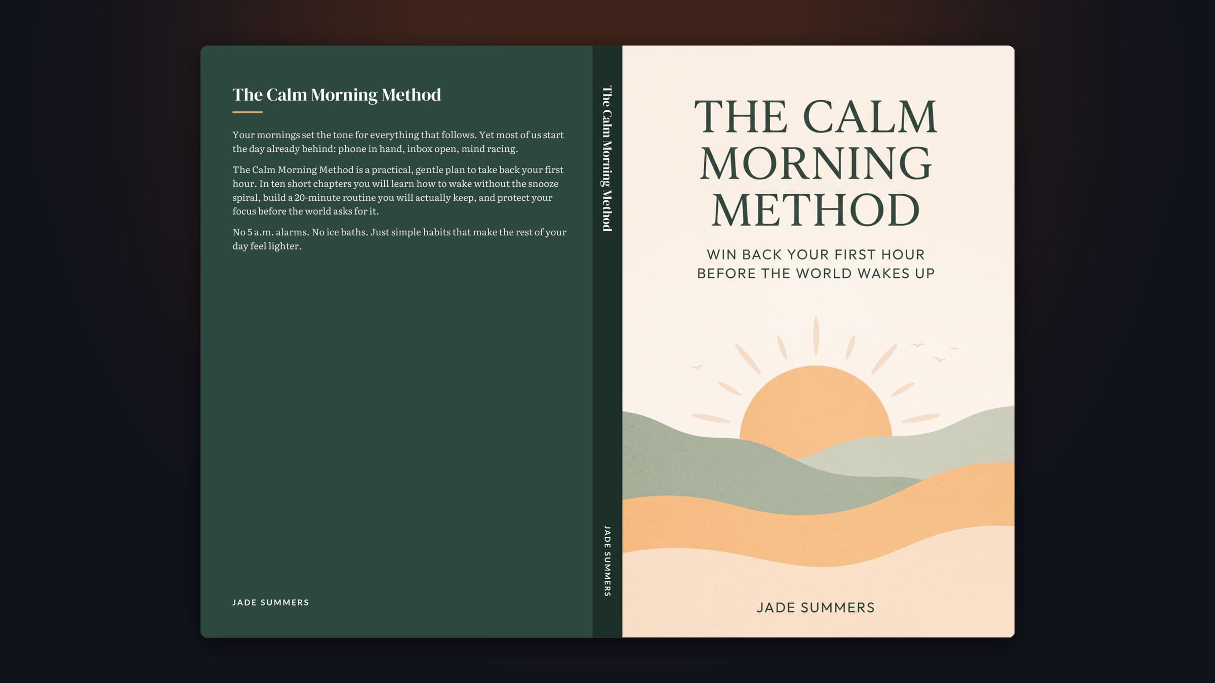 A full paperback wraparound cover: back cover with blurb, a spine with title and author, and the front cover
